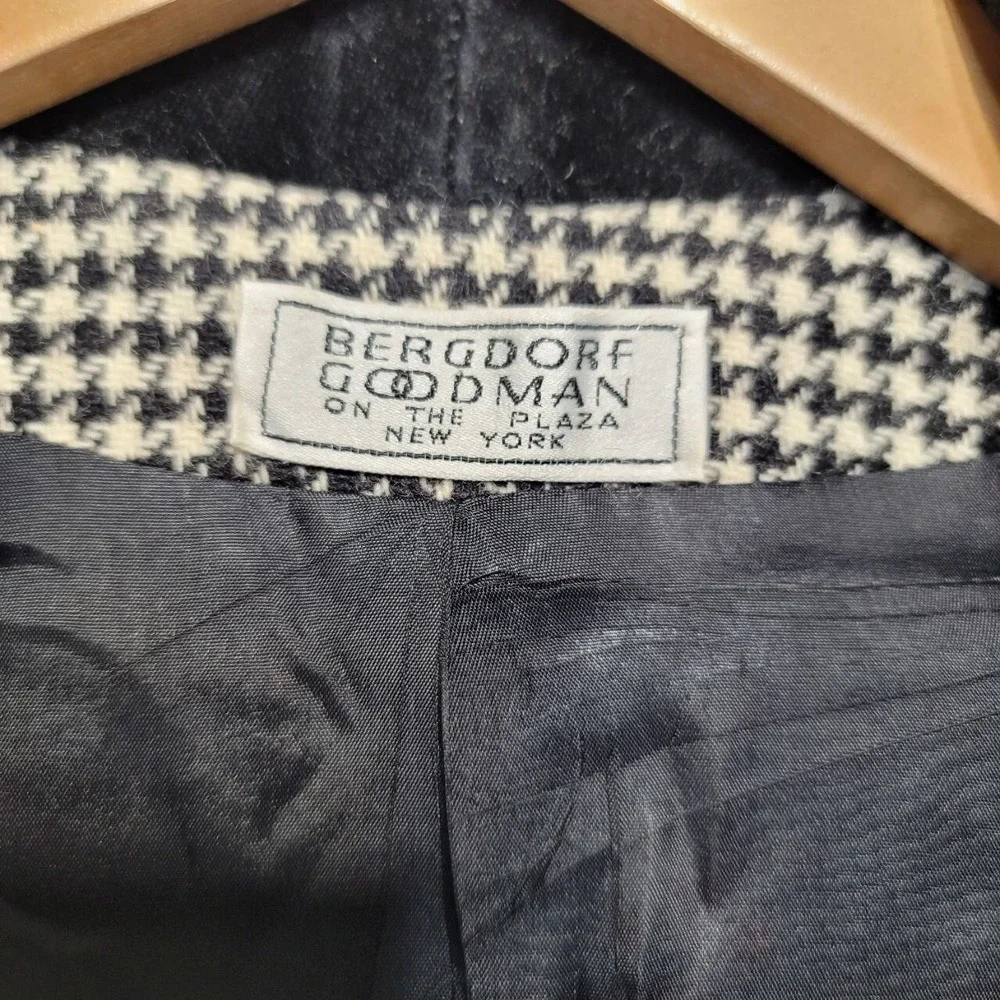 Bergdorf Goodman Houndstooth Jacket Womens Large Black White Velvet‎ Collar - Picture 3 of 11